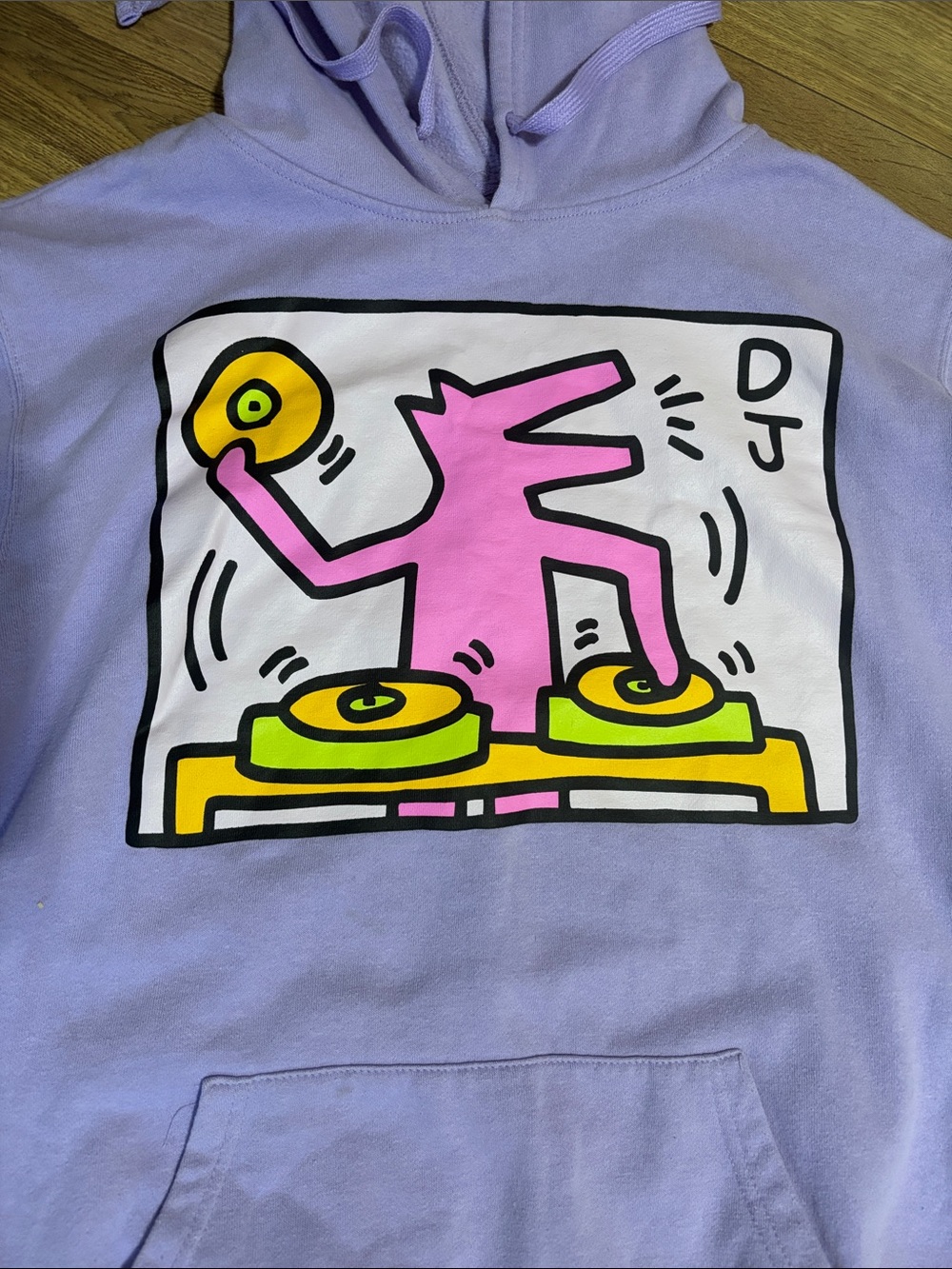 Keith Haring DJ Graphic lavender Purple Hoodie Size XL - Picture 2 of 8